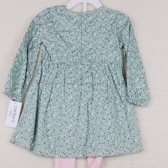 Carters Baby Set 24mo Green Pink Dress Leggings Layette Cotton Floral Print - Picture 8 of 15
